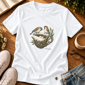 Camiseta Feminina Branca O Pai cuida dos pardais