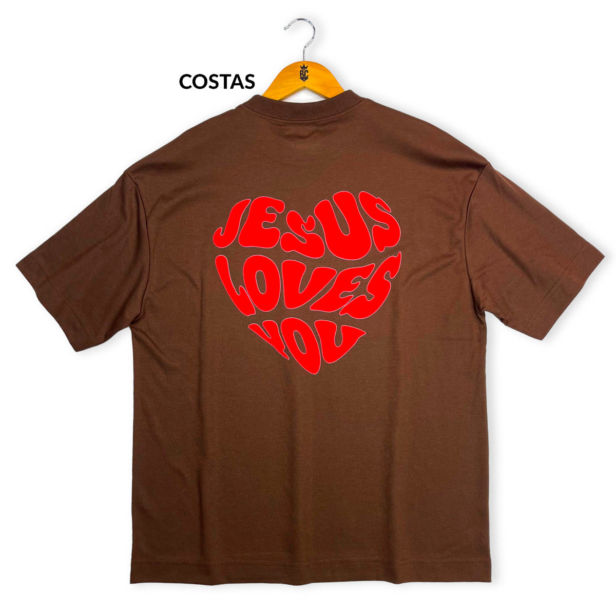 Oversized Marrom Full Coração Jesus Loves You