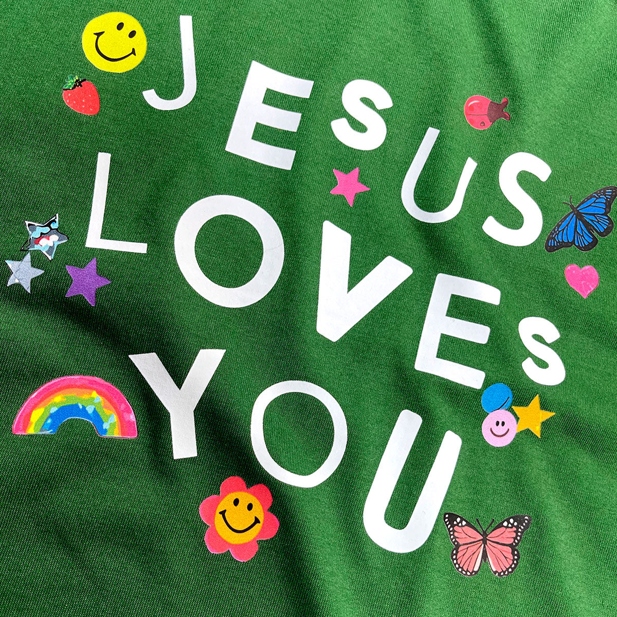 T-Shirt Infantil Verde Jesus Loves You