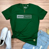 Camiseta Feminina Verde Jesus Cristo Glitter