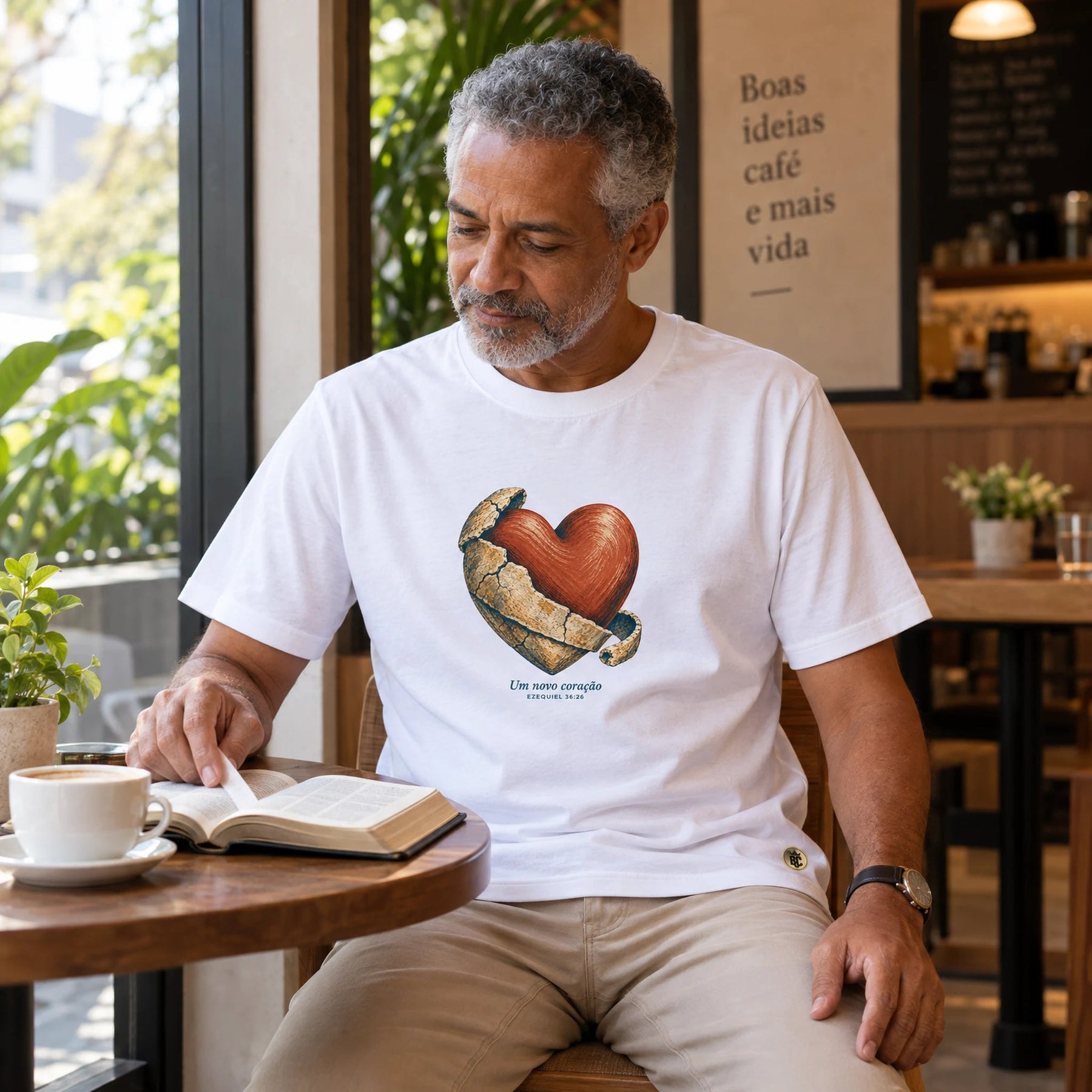 Camiseta Masculina Branca Um novo coração