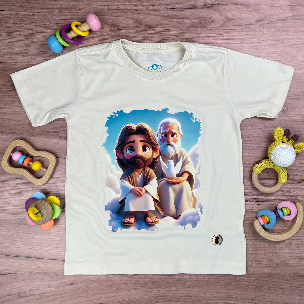 T-Shirt Infantil Off White Jesus e Noé