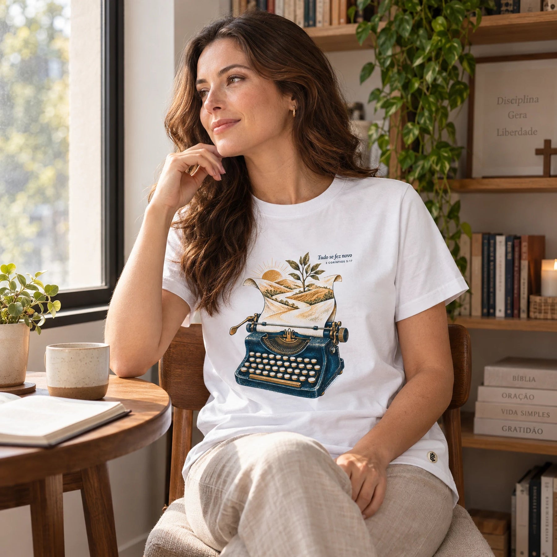 Camiseta Feminina Branca Tudo se fez novo