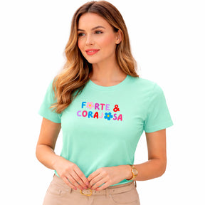 Camiseta Feminina Verde Menta Forte & Corajosa