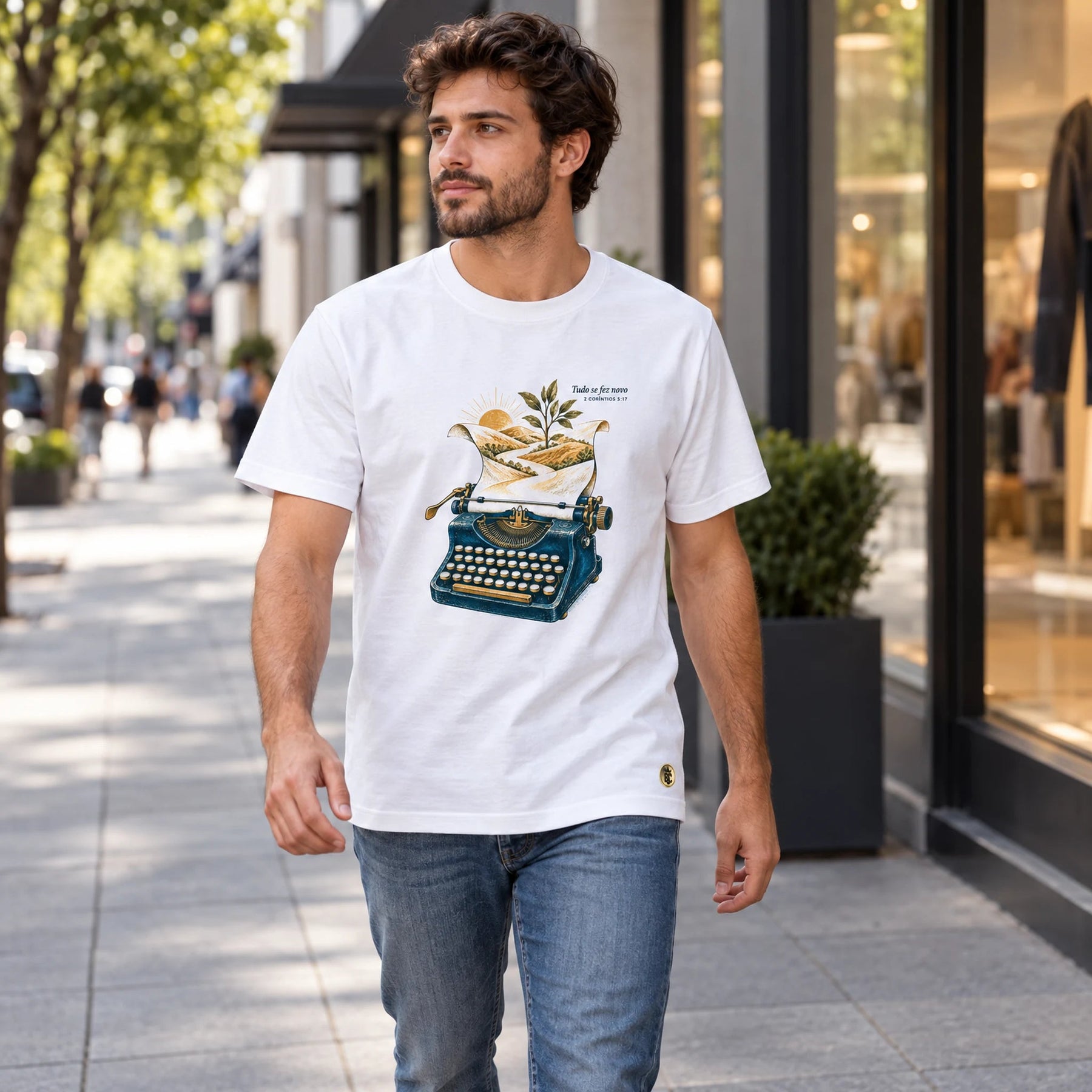 Camiseta Masculina Branca Tudo se fez novo