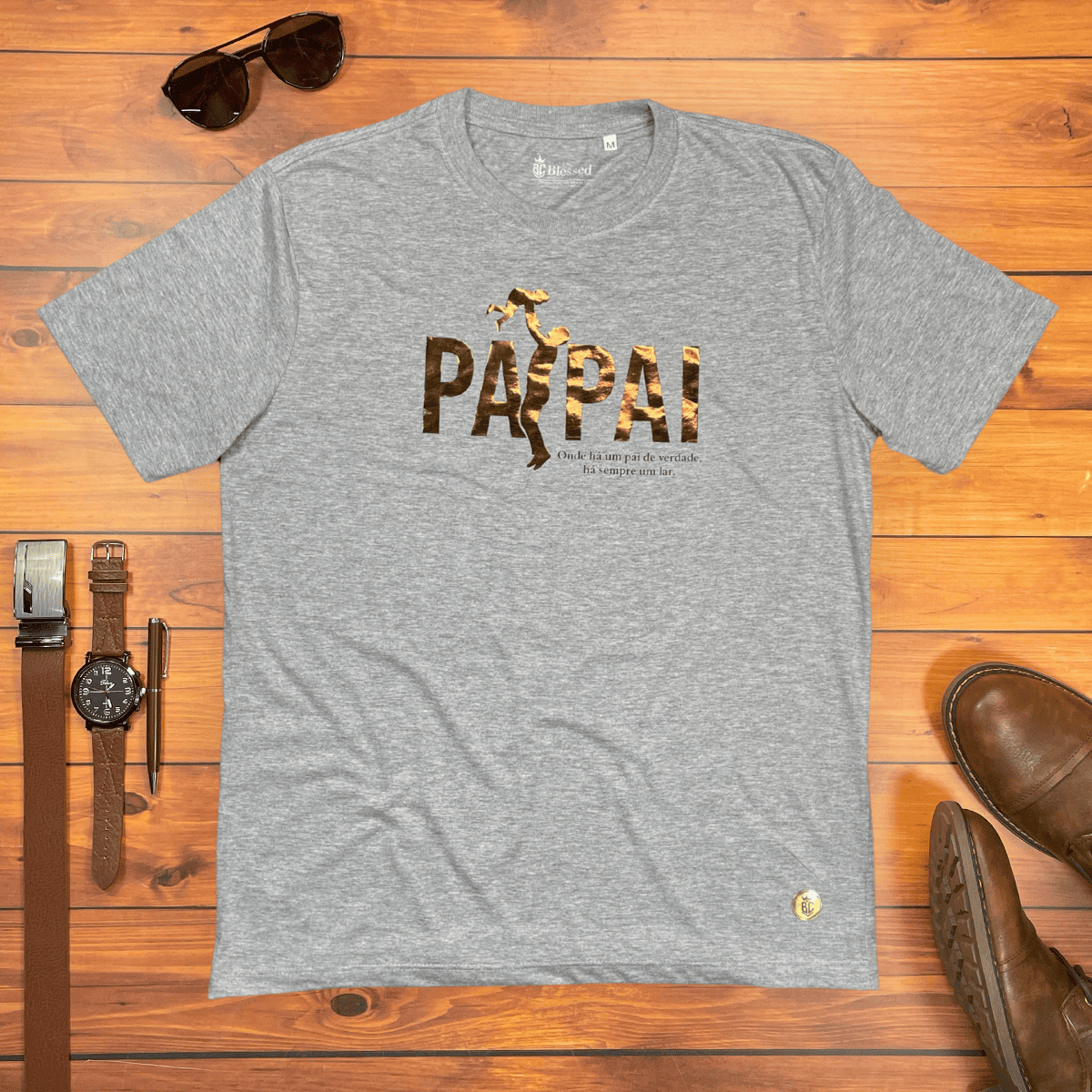 Camiseta Masculina Cinza Papai Onde há um Pai há um Lar.