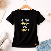 Camiseta Feminina Preta A Tua Graça Me Basta  Aplique