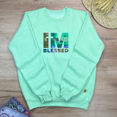 Moletom Verde Menta Aplique Camaleão IM Blessed