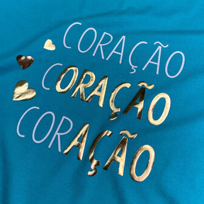 Camiseta Feminina Turquesa Coração Oração Ação Dourado