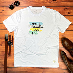 Camiseta Masculina Branca Amigo Parceiro Herói Pai