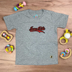 T-Shirt Infantil Cinza Jesus Cristo Cola