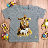 T-Shirt Infantil Cinza Cruz Leão E Cordeiro