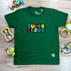 T-Shirt Infantil Verde Super Jesus
