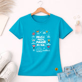 Camiseta Feminina  Turquesa Deus é Muito Maior 