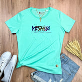 Camiseta Feminina Verde Menta Aplique Camaleão Yeshua