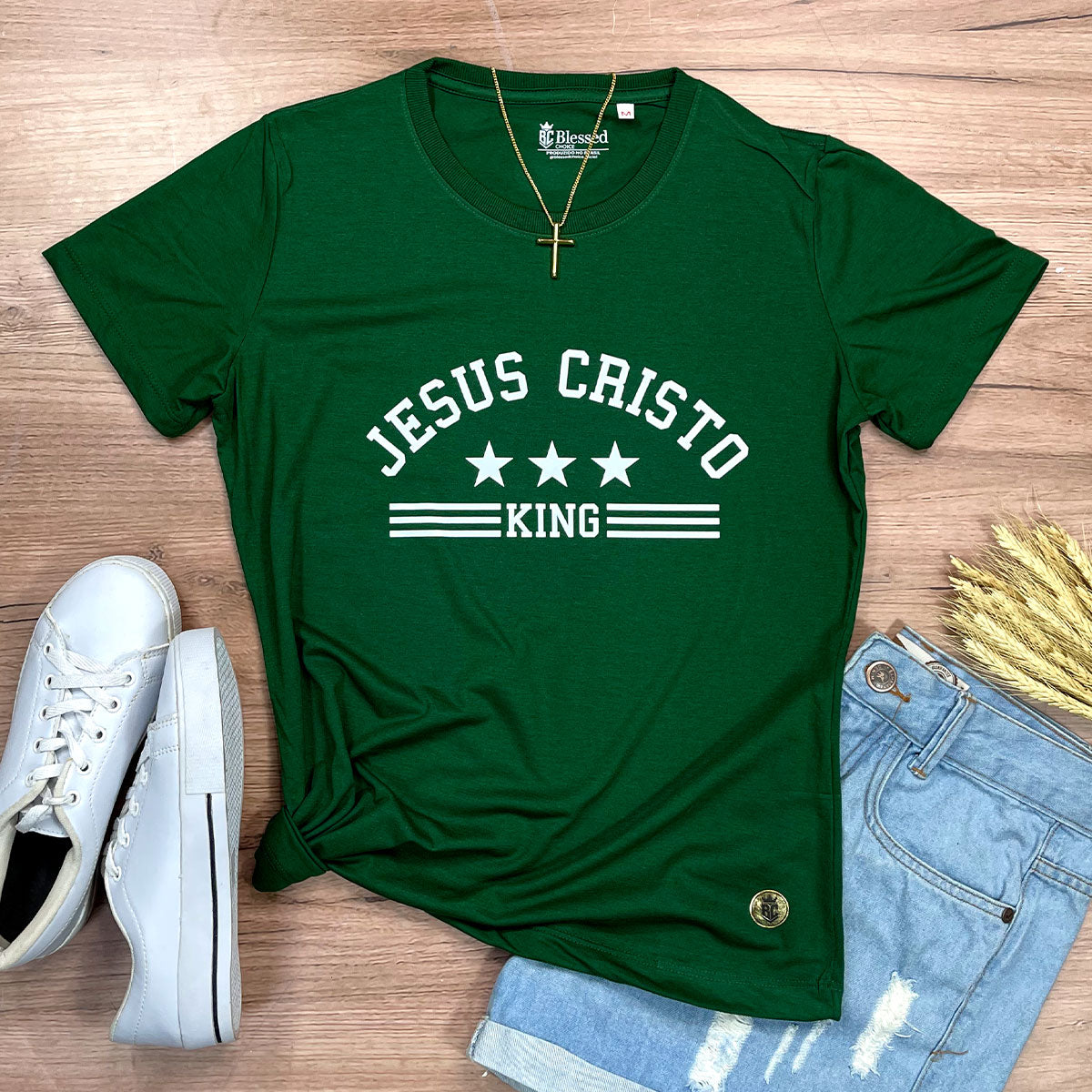 Camiseta Feminina Verde Jesus Cristo king