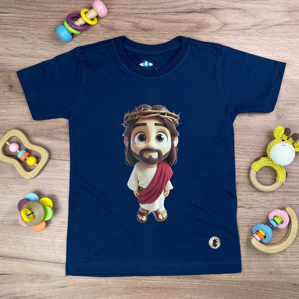 T-Shirt Infantil Azul Jesus Desenho