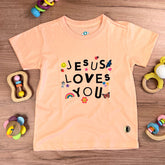 T-Shirt Infantil Salmão Jesus Loves You