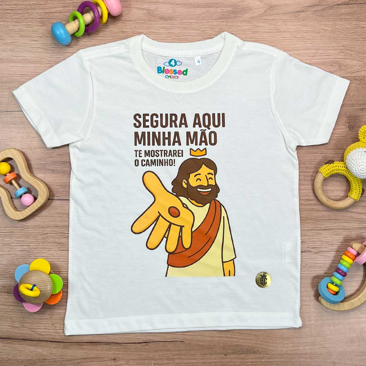T-Shirt Infantil Off White Segura Aqui Minha Mão