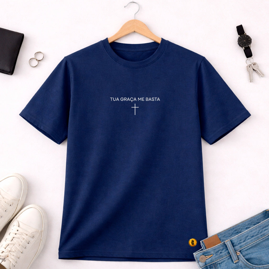 Camiseta Masculina Azul Tua Graça Me Basta