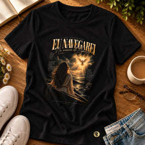 Camiseta Feminina Preta Eu Navegarei