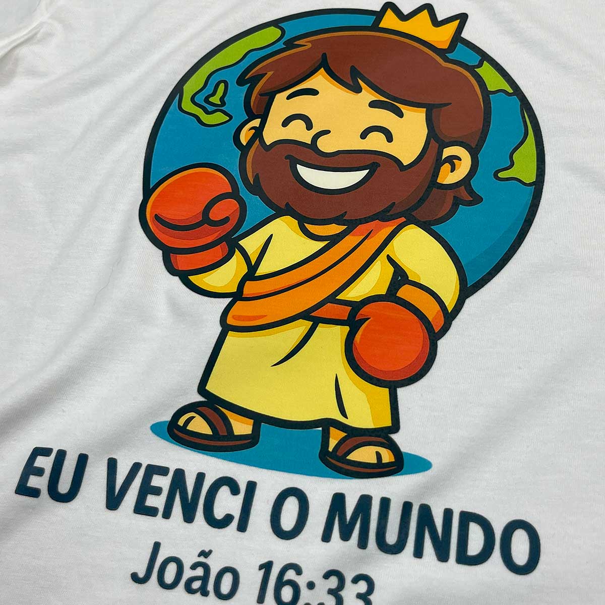T-Shirt Infantil Off White Eu Venci o Mundo