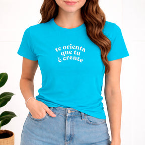 Camiseta Feminina Turquesa Te Orienta Que tu é Crente