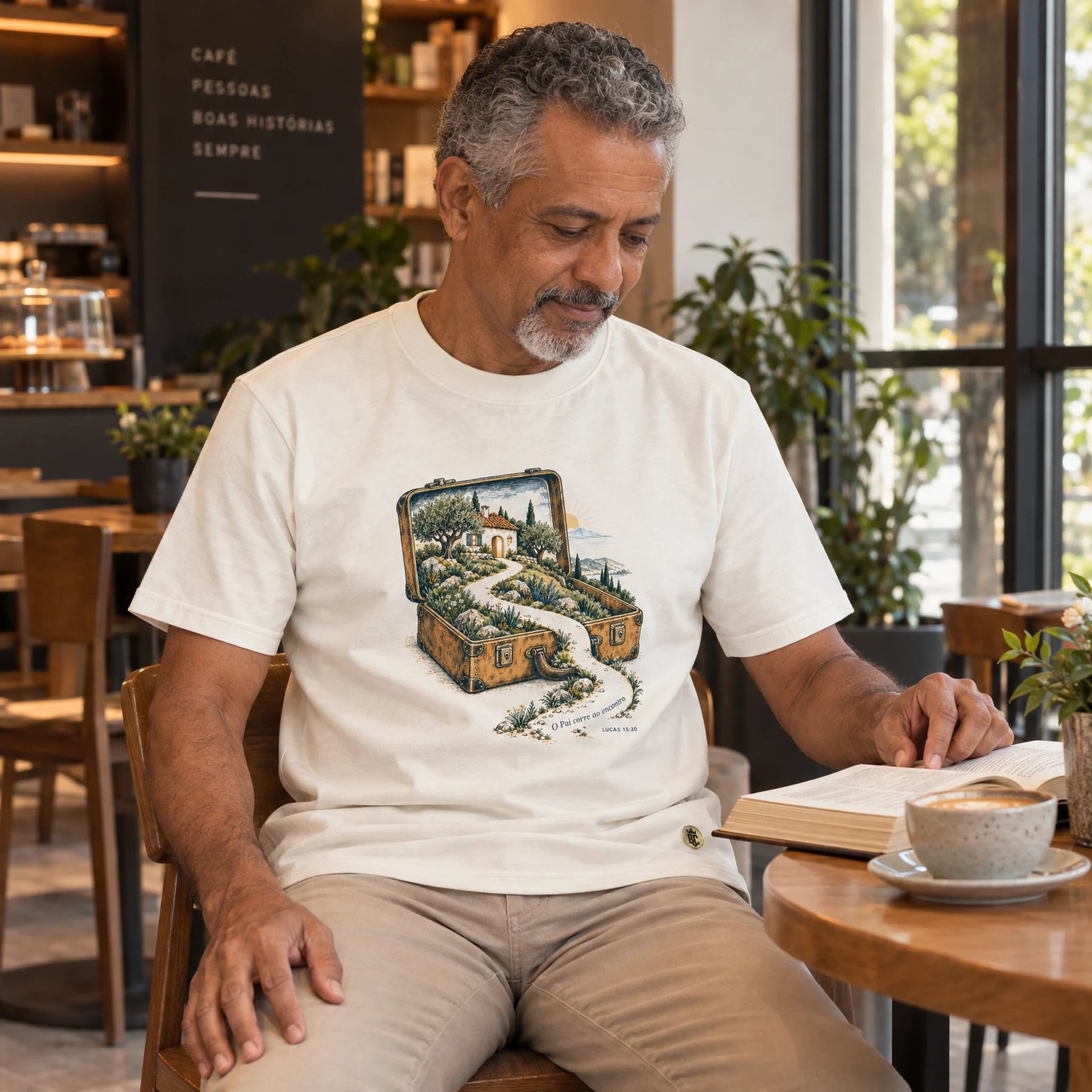 Camiseta Masculina Off White O Pai corre ao encontro