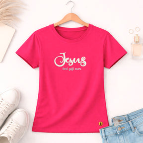 Camiseta Feminina Pink Jesus Best Gift Ever Veludo