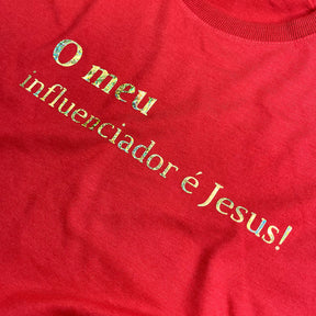 T-Shirt Infantil Vermelha O Meu Influenciador É Jesus!