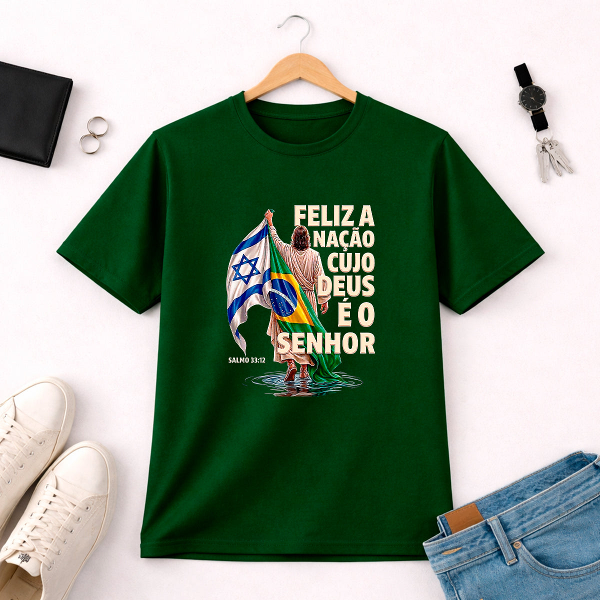 Camiseta Masculina Verde Brasil Feliz é a Nação