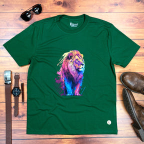Camiseta Masculina Verde Leão Colorido