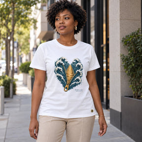 Camiseta Feminina Branca Ele abriu o mar