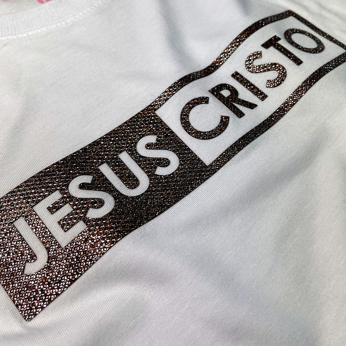 Camiseta Feminina Branca Jesus Cristo Glitter