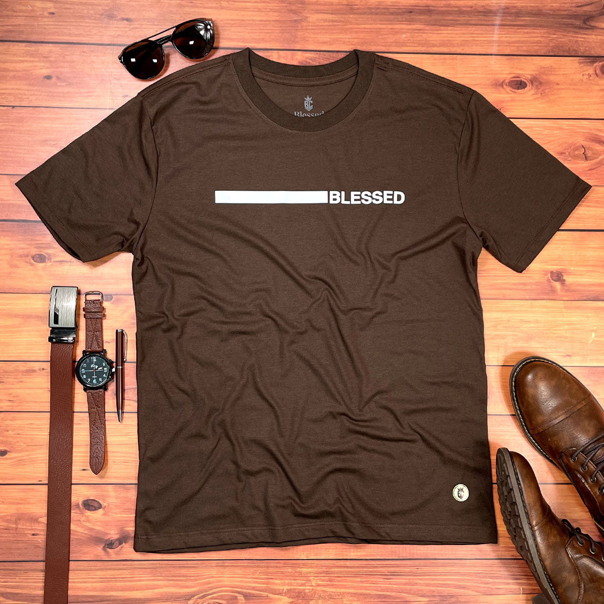 Camiseta Masculina Marrom Blessed