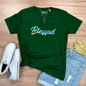 Camiseta Feminina Verde Blessed Holográfico