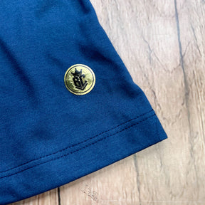 Camiseta Feminina Azul Aplique Jesus Glitter Dourado