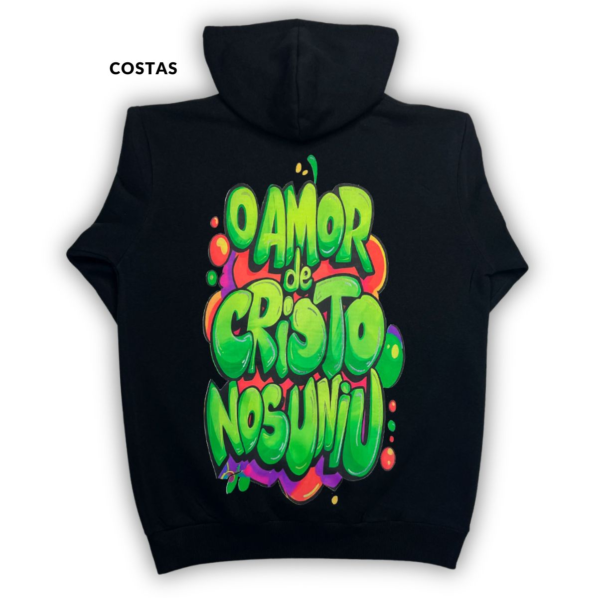 Moletom Canguru Com Capuz Preto O Amor De Cristo Nos Uniu