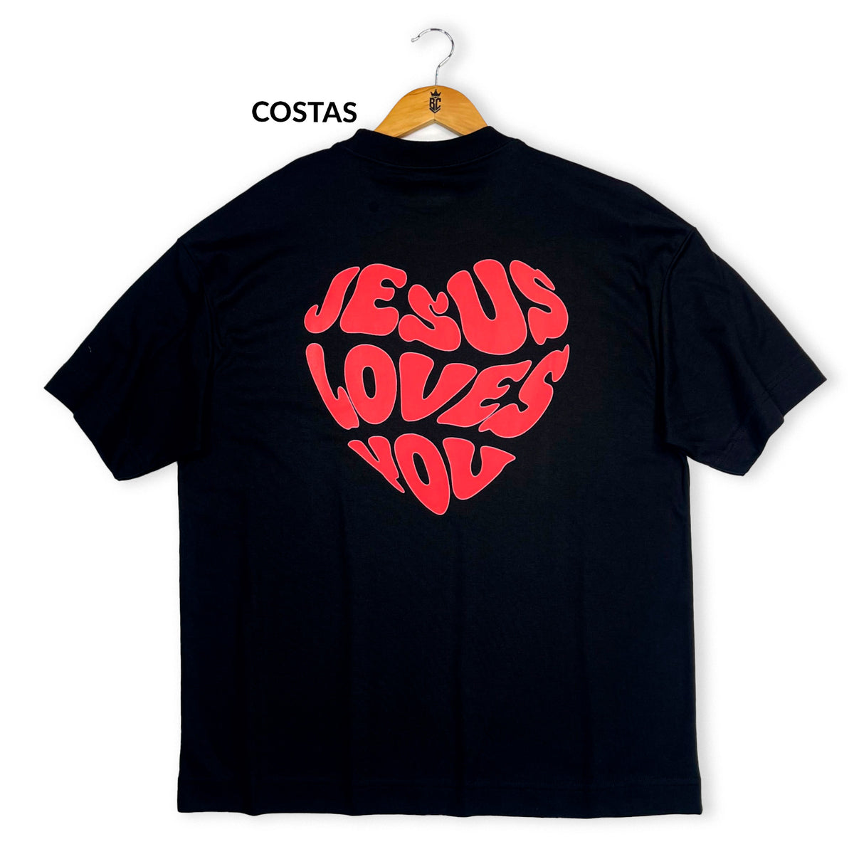 Oversized Preta Full Coração Jesus Loves You