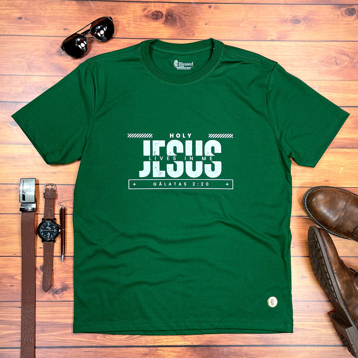 Camiseta Masculina Verde Holy Jesus Lives In