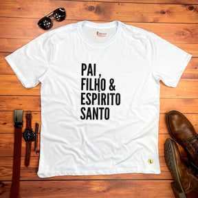 Camiseta Masculina Branca Pai, Filho & Espírito Santo