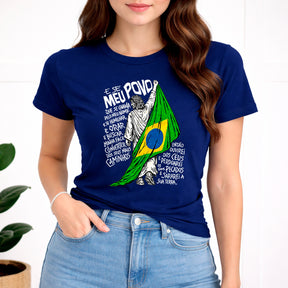 Camiseta Feminina Azul Brasil  E se Meu Povo