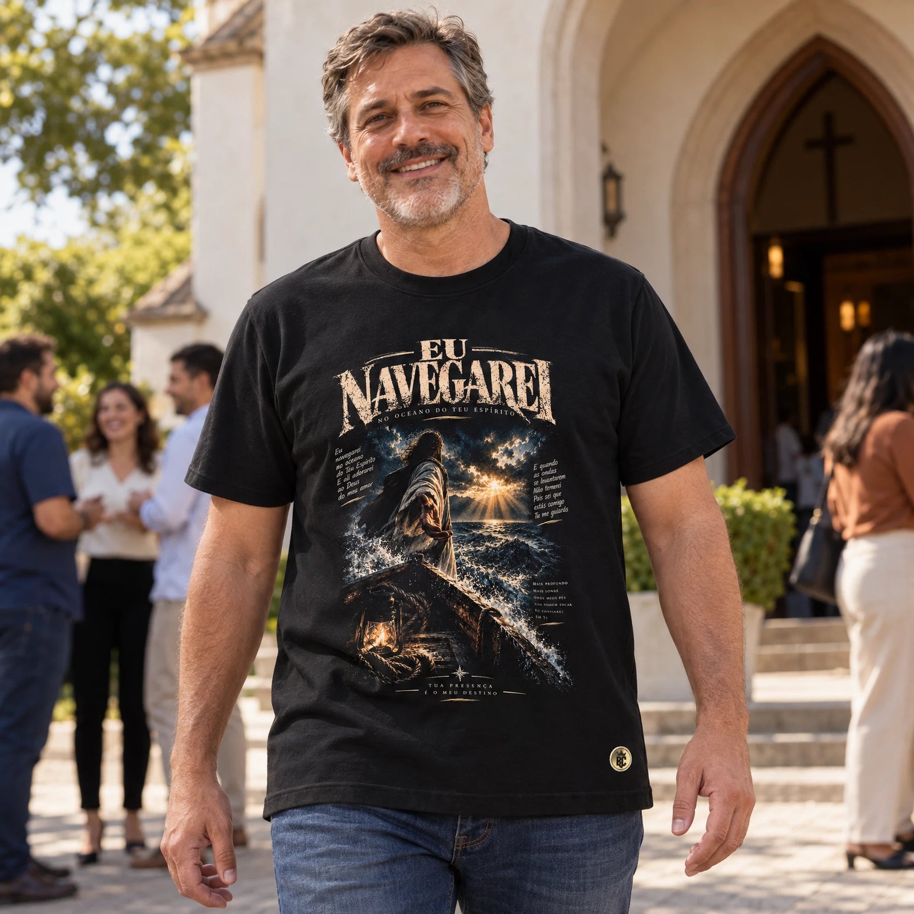 Camiseta Masculina Preta Eu Navegarei