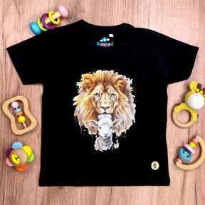 T-Shirt Infantil Preta Leão E Cordeiro