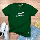 Camiseta Feminina Verde Jesus Cristo Holográfico