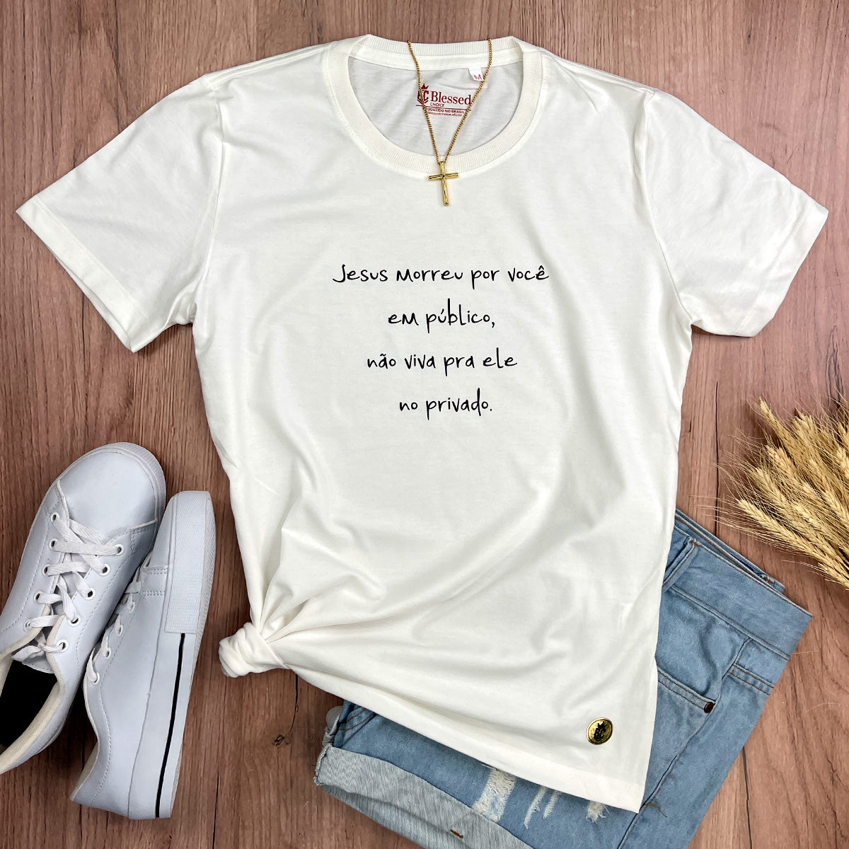 Camiseta Feminina Off White Jesus Morreu Por Você