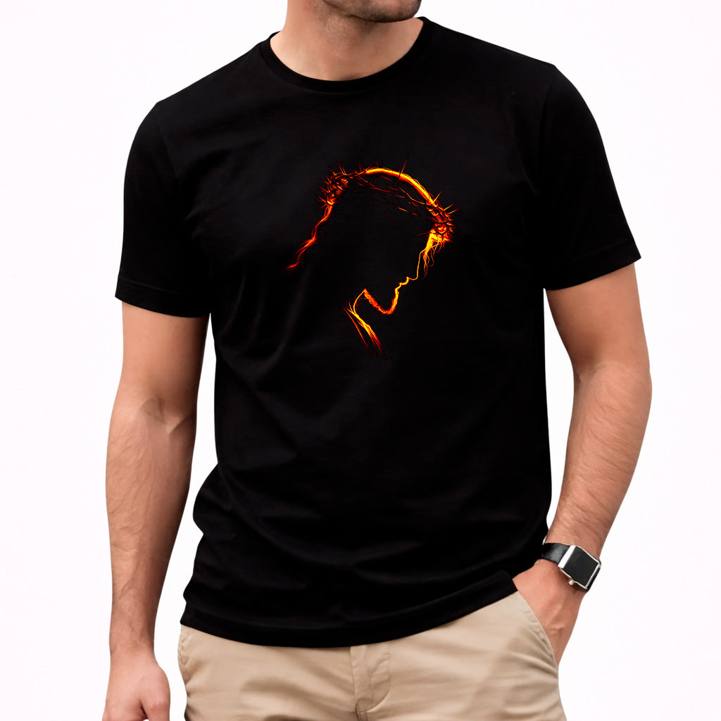Camiseta Masculina Preta Jesus Fogo