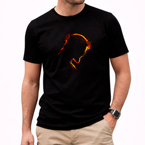 Camiseta Masculina Preta Jesus Fogo