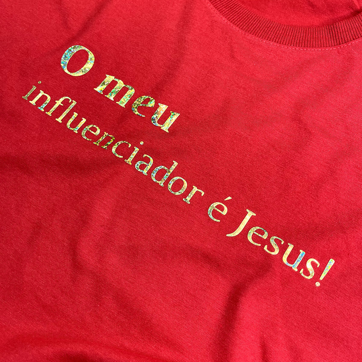 Camiseta Feminina Vermelha O Meu Influenciador É Jesus!