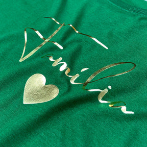 Camiseta Feminina Verde Família Coração Dourado